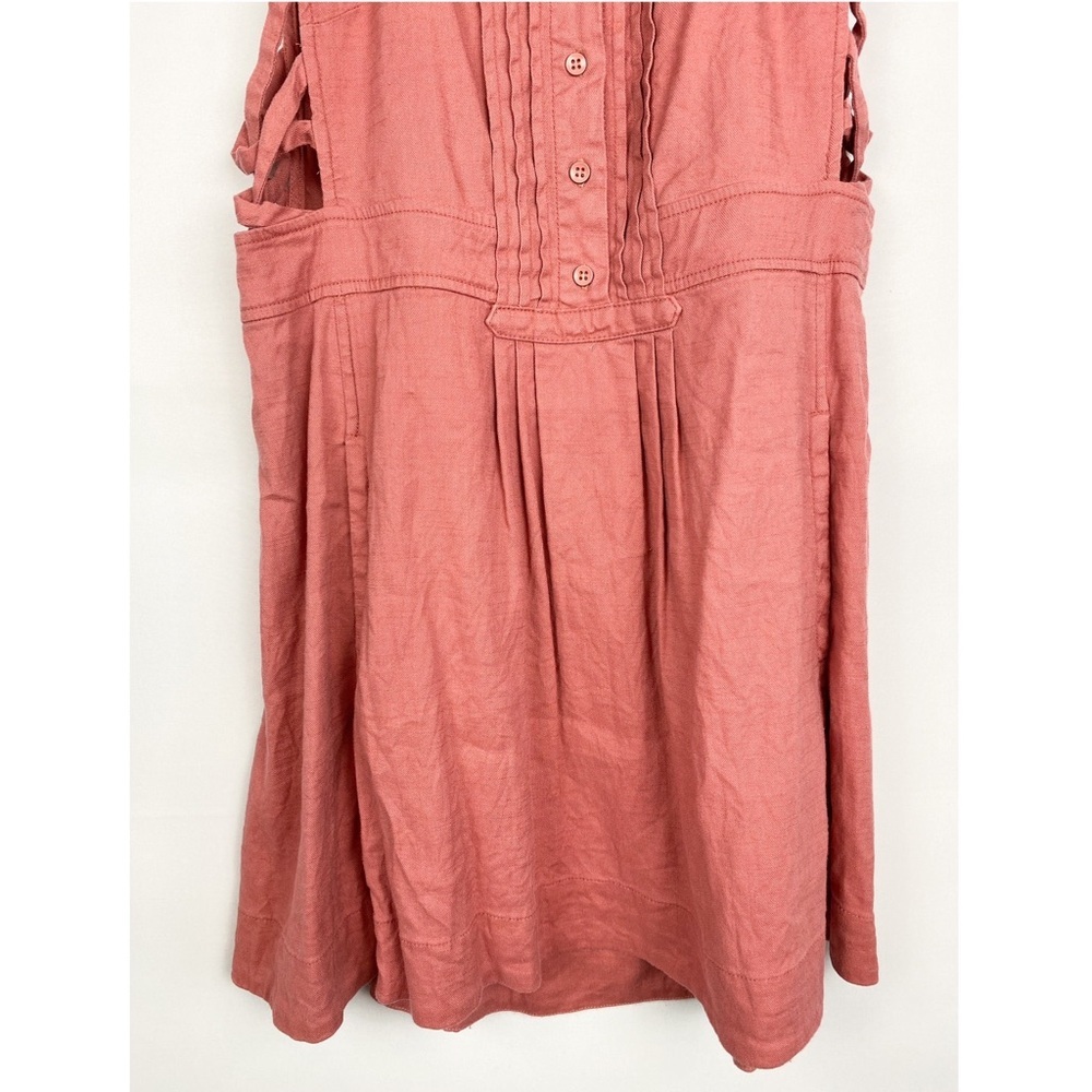 Free People Moonshine Linen Blend Sleeveless Pintuck Mini Dress, Salmon Pink - S - Picture 7 of 10